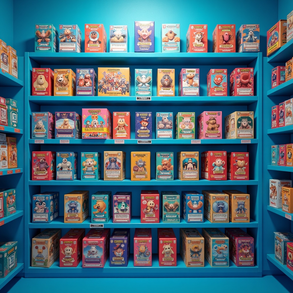 A wall of collectible trading-card packs, sealed mystery boxes and colourful vinyl figures